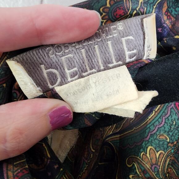 Petite Sophisticate Vintage 80s 90s Paisley Blouse Office Retro Medium Green - Picture 9 of 9